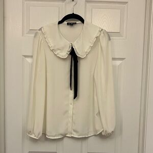 J. Crew Ivory Blouse with Black Ribbon